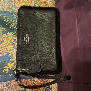 Coach Black Fluffy Edge Wristlet  EUC